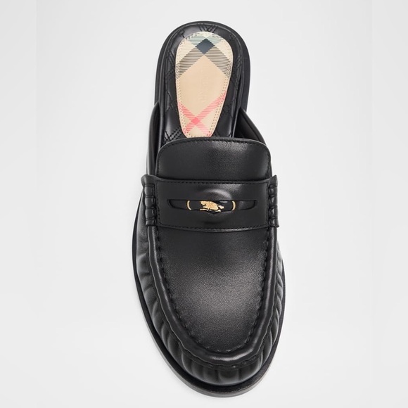 Burberry Shoes - Burberry Cadet Ruched Black Leather Loafer Mule Size EU 38 US 8